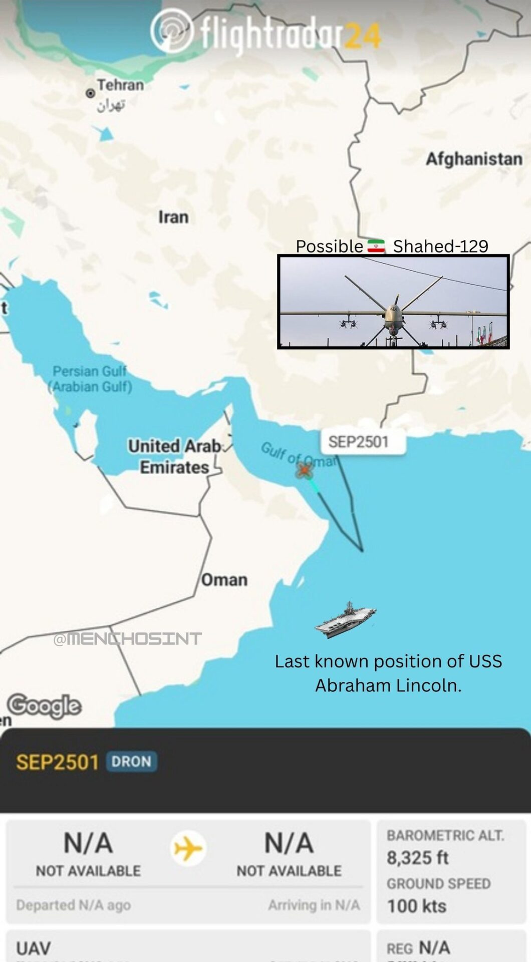 Iran Deploys Shahed-129 Drone to Shadow U.S. Carrier Strike Group in Gulf  of Oman Amid Escalating Regional Tensions - Defence Security Asia